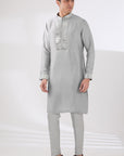 Grey Silk Mirror Embroidered Kurta Set