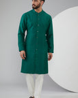 Dark Green Silk Embroidered Kurta Set