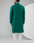 Dark Green Silk Embroidered Kurta Set