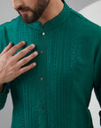 Dark Green Silk Embroidered Kurta Set
