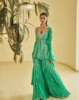 Green Mirror Work Sharara Set