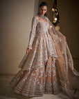 Nude Silver Jacket Sharara Set
