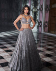 Antique Silver Mirror Work Lehenga Set