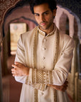 Ivory Gold Matka Silk Sherwani Set