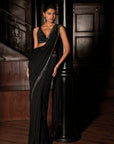 Black Draped Georgette Saree
