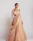 Beige Pearl Chandelier Drop Organza Lehenga Set - Ready to Ship