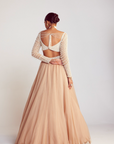 Beige Pearl Chandelier Drop Organza Lehenga Set - Ready to Ship