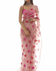 Dusty Rose Applique Organza Saree Set