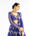 Royal Blue Big Flower Linear Lehenga Set