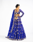 Royal Blue Big Flower Linear Lehenga Set