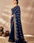 Navy Blue Jacquard Saree