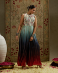 Blue Red Ombre Print Embellished Jumpsuit
