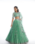 Dull Mint Knife Pleated Lehenga Set - Ready to Ship