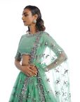 Dull Mint Knife Pleated Lehenga Set - Ready to Ship