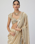 Golden Shimmer Organza Saree Set - Ready to Ship