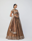 Copper Shimmer Organza Linear Lehenga Set