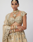 Golden Shimmer Organza Flower Lehenga Set - Ready to Ship