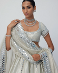Silver Shimmer Organza Linear Lehenga Set