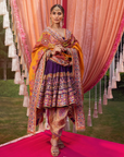 Purple Chanderi Embellished Thread Embroidered Peplum Kurta Pant Set
