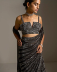Black Georgette Crystal Embroidered Saree - Ready to Ship