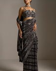 Black Georgette Crystal Embroidered Saree - Ready to Ship