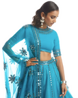 Turquoise Blue Mirror Cut Work Lehanga Set - Ready to Ship