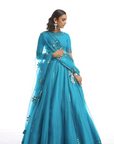 Turquoise Blue Mirror Cut Work Lehanga Set - Ready to Ship