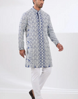 Blue Silk Embroidered Kurta Set - Ready to Ship