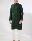 Green Silk Embroidered Kurta Set - Ready to Ship