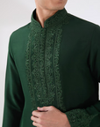 Green Silk Embroidered Kurta Set - Ready to Ship