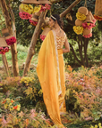Mustard Organza Silk Saree With Embellished Blouse - Ready to Ship
