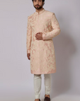 Pink Raw Silk Embroidered Sherwani Set - Ready to Ship