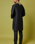 Black Silk Embroidered Kurta Set - Ready to Ship