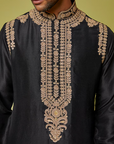 Black Silk Embroidered Kurta Set - Ready to Ship
