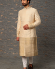 Gold Raw Silk Zari Embroidered Sherwani Set - Ready to Ship
