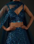 Cobalt Blue Net Sequins Embroidered Lehenga Set - Ready to Ship