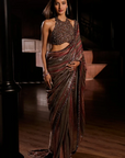Vintage Wine Sequin Georgette Saree