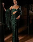Emerald Green Sequin Georgette Saree