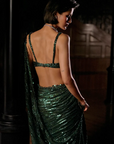 Emerald Green Sequin Georgette Saree
