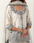 Ivory Mirror & Resham Embroidered Kurti Paired with Gharara & Dupatta - Ready to Ship