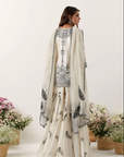 Ivory Mirror & Resham Embroidered Kurti Paired with Gharara & Dupatta - Ready to Ship