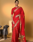 Red Tropical Amber Arches Saree