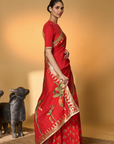 Red Tropical Amber Arches Saree