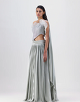 Corded Coral Top And Skirt - Sage