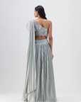 Corded Coral Top And Skirt - Sage