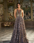 Metallic Antique Silver 3D Gown