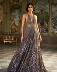 Metallic Antique Silver 3D Gown