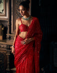 Red Sequin Net Saree