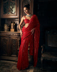 Red Sequin Net Saree