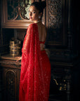 Red Sequin Net Saree